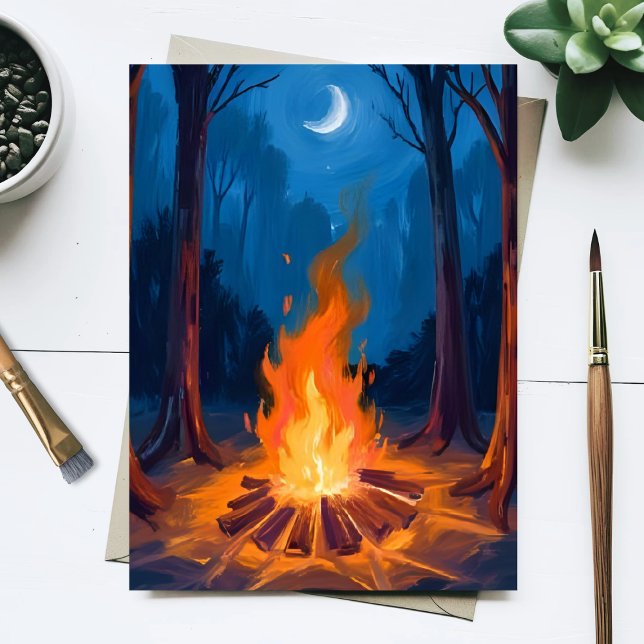 Campfire Moon | Nature Watercolor Painting Postcard (Creator Uploaded)