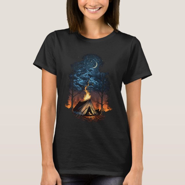 Campfire Nature Adventure Glamping Night Camping T T-Shirt (Front)