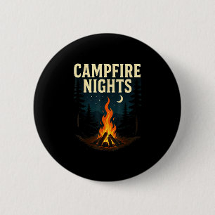 Campfire nights camping forest mountains 6 cm round badge