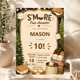 Campfire Party Rustic S'mores Birthday Invitation