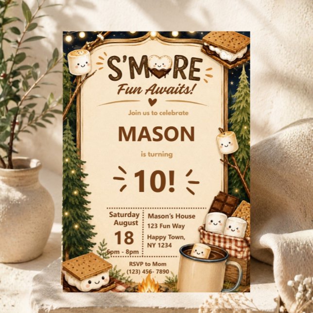 Campfire Party Rustic S'mores Birthday Invitation (smores birthday invitation, camping birthday invitation, campfire birthday party, woodland birthday )