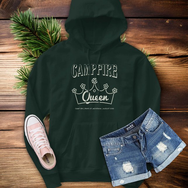 Campfire Queen Bride Camp Bachelorette Party Green Hoodie (camp bachelorette party forest green campfire queen bride shirt)