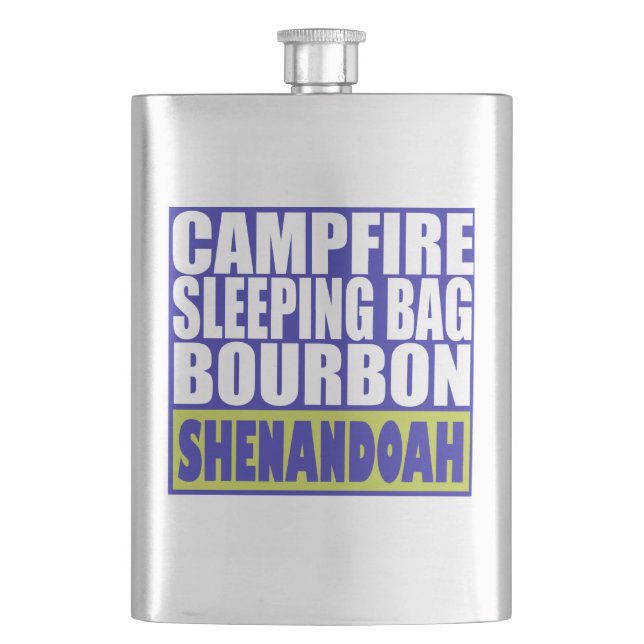Campfire Sleeping Bag Bourbon Shenandoah Hip Flask (Front)