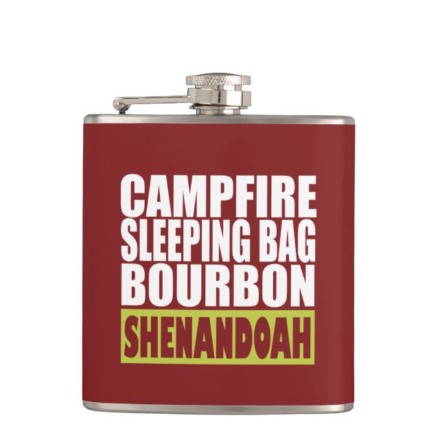 Campfire Sleeping Bag Bourbon Shenandoah Hip Flask (Front)