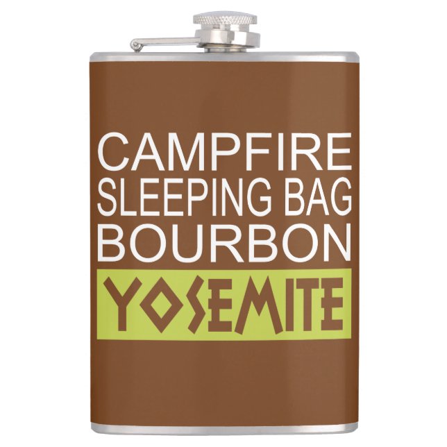 Campfire Sleeping Bag Bourbon Yosemite Hip Flask (Front)