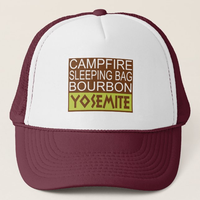 Campfire Sleeping Bag Bourbon Yosemite Trucker Hat (Front)