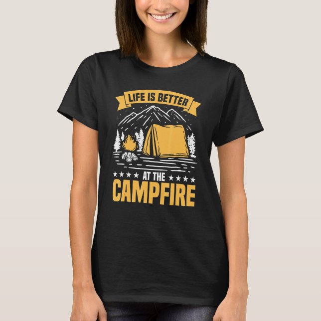 Campfire Smores Hiking Boots Tents For Camping Nat T-Shirt (Front)