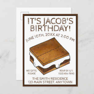 Campfire S'mores Marshmallow Smores Birthday Party Invitation Postcard