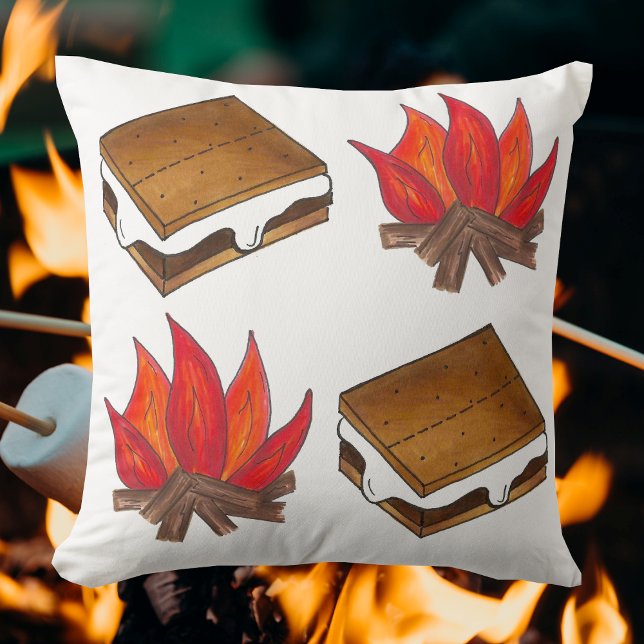 Campfire Smores Toasted Marshmallow S'mores Cushion (S'mores campfire pillow)