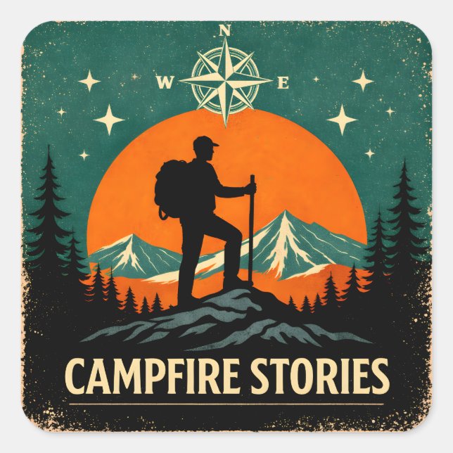 Campfire Stories – Night Fire Nature Memory Square Sticker (Front)