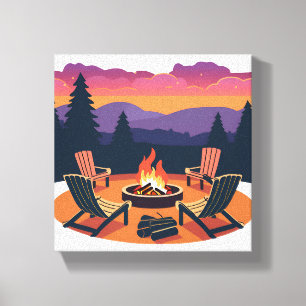 Campfire Sunset Nature Camping Painting Canvas Print