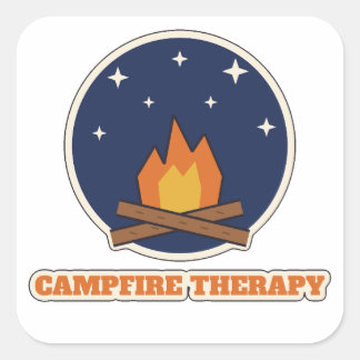Campfire Therapy Linocut Camping Shirt Square Sticker