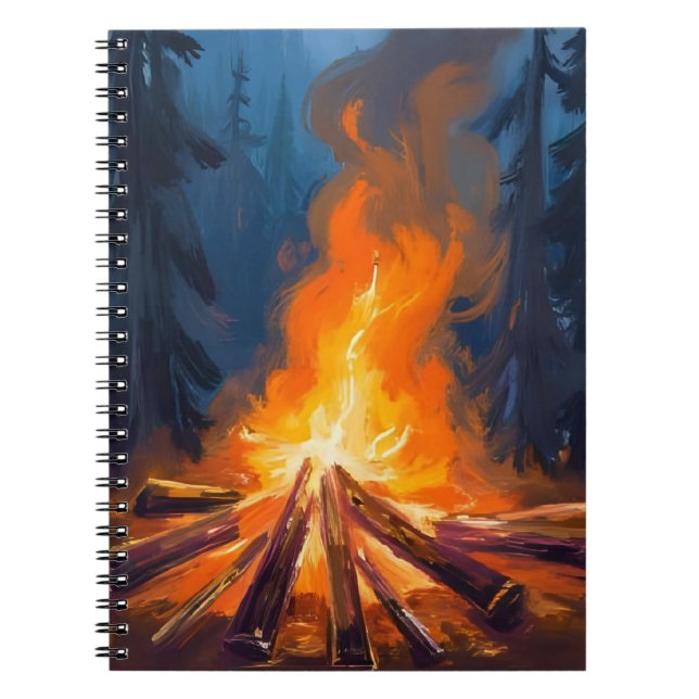Campfire Watercolor Forest Painting Notebook (Front)