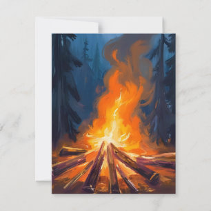 Campfire Watercolor Forest Painting Thank You Card