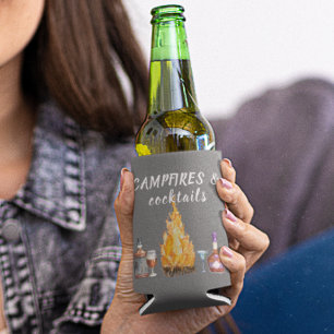 Campfires and Cocktails Camping Drinking Can Cooler