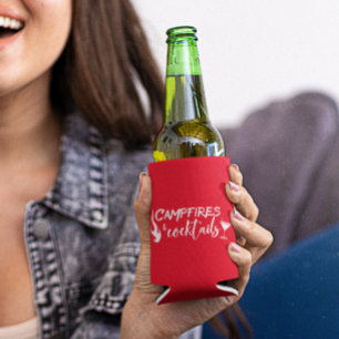 Campfires and Cocktails Camping Drinking Can Cooler