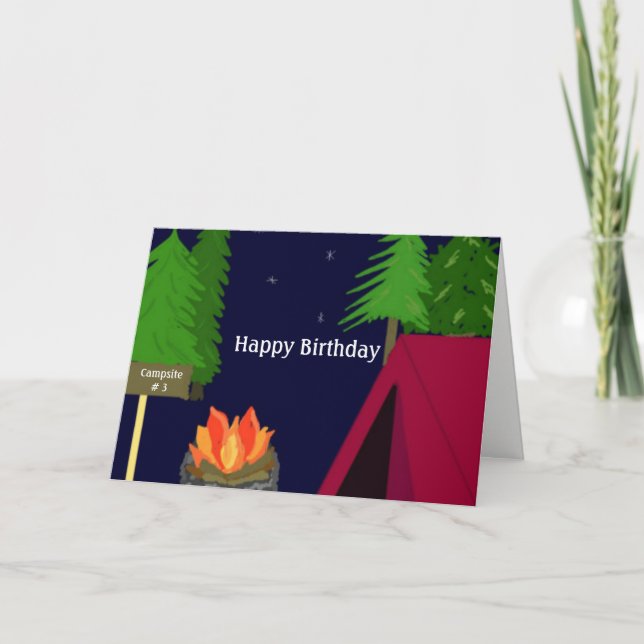 Campground Campfire Birthday Wishes Card (Front)