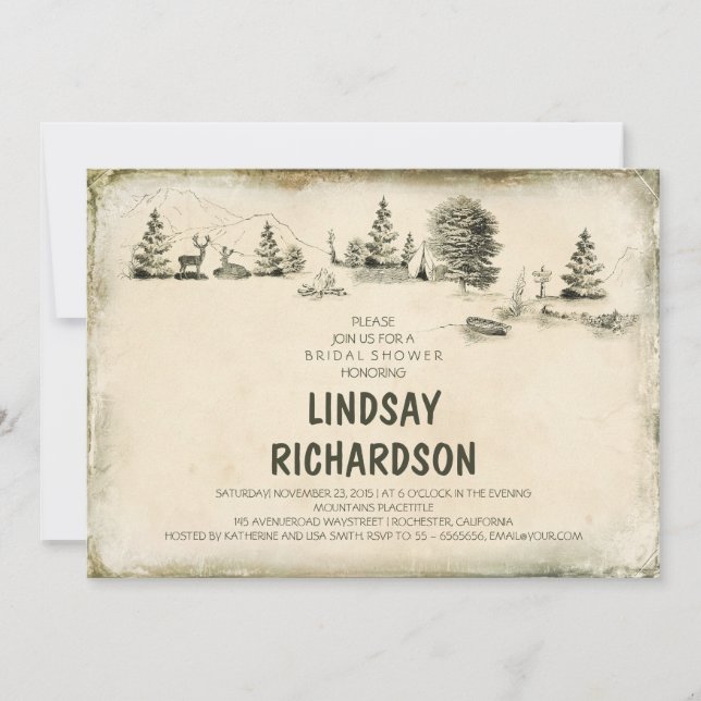 Campground Illustration Camping bridal shower Invitation (Front)
