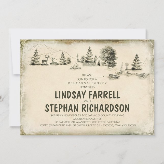 Campground Illustration Camping rehearsal dinner Invitation (Front)