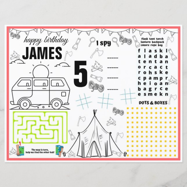 Camping activity & colouring sheet and placemats (Front)