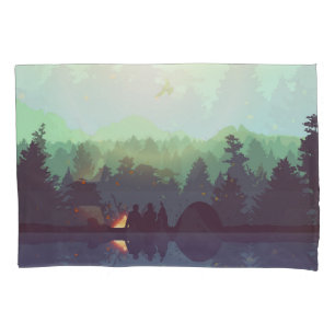 Camping Adventure Forest Mountain Illustration Pillowcase