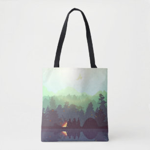 Camping Adventure Forest Mountain Illustration Tote Bag