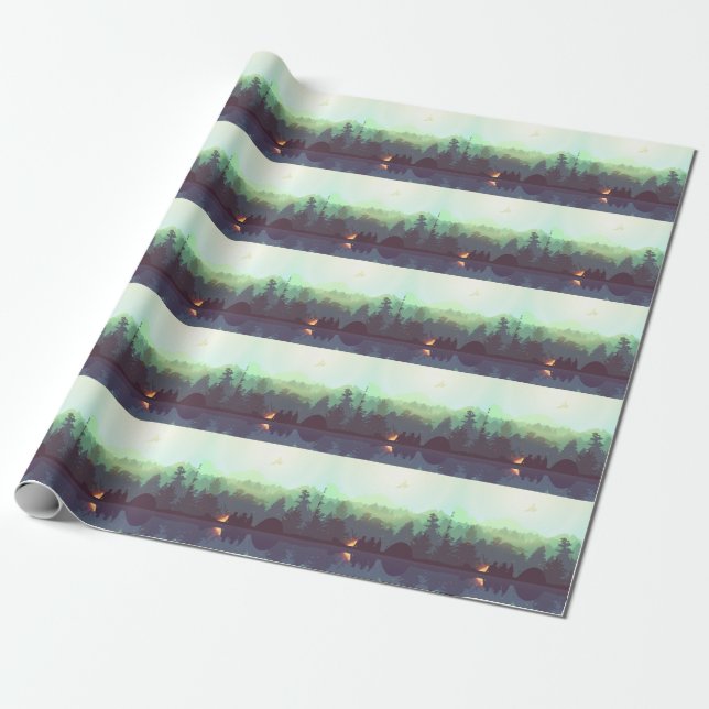 Camping Adventure Forest Mountain Illustration Wrapping Paper (Unrolled)