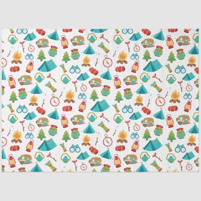 Camping Adventure Pattern on White Tissue Paper (Front)