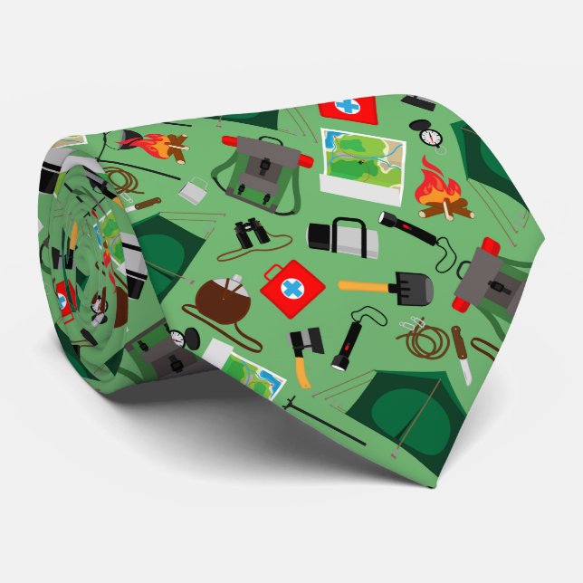 Camping adventure pattern tie (Rolled)