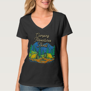 Camping Adventures Await Camper Vacation Camp Trip T-Shirt