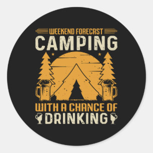 Camping and drinking classic round sticker
