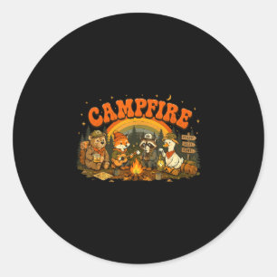 Camping animals campfire camper adventure outdoor classic round sticker