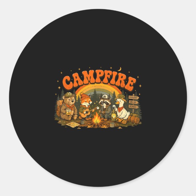 Camping animals campfire camper adventure outdoor classic round sticker (Front)