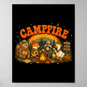 Camping animals campfire camper adventure outdoor poster