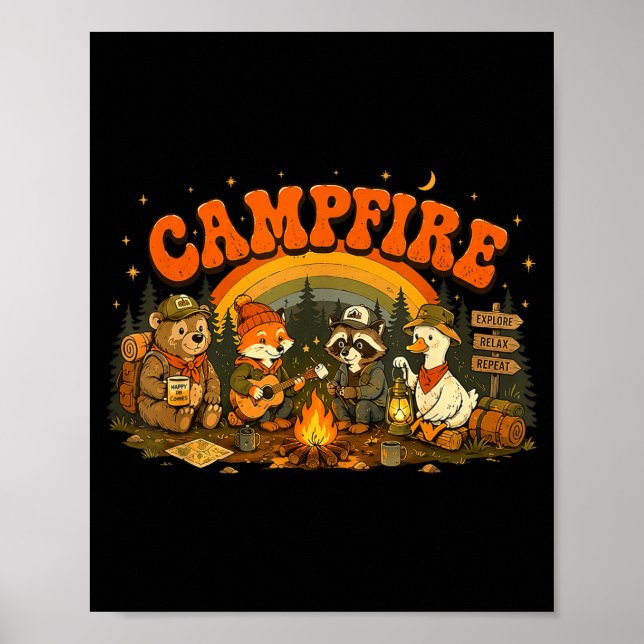 Camping animals campfire camper adventure outdoor poster (Front)