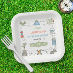 Camping Any Age Birthday Party Paper Plate<br><div class="desc">Celebrate in style with these trendy any age birthday party paper plates. The design is easy to personalise with your own wording and your family and friends will be thrilled when they see these fabulous party plates. Matching party items can be found in the collection.</div>