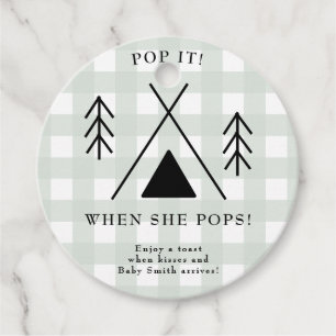 Camping baby shower - Pop it! When she pops! Favour Tags
