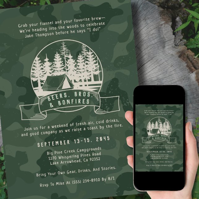 Camping Bachelor Party Camouflage Outdoor Theme Invitation (Creator Uploaded)