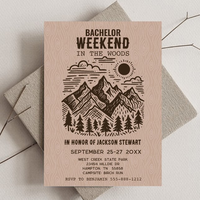 Camping Bachelor Party Invitation (Camping Bachelor Party Invitation with Modern Mountains)