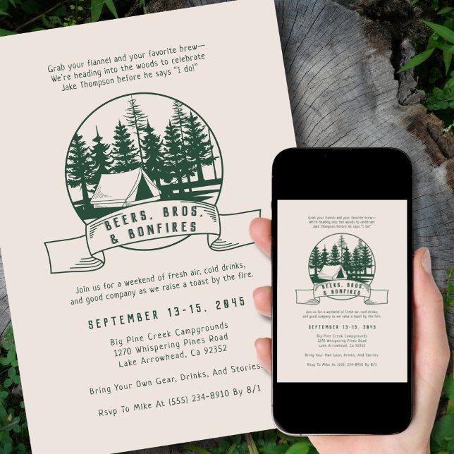 Camping Bachelor Party Rustic Woods for Groom Invitation (Creator Uploaded)