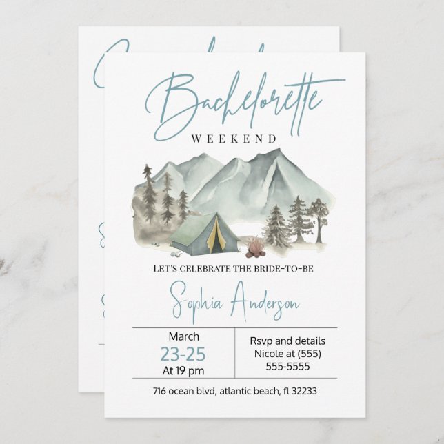 Camping Bachelorette Party Weekend Invitation (Front/Back)
