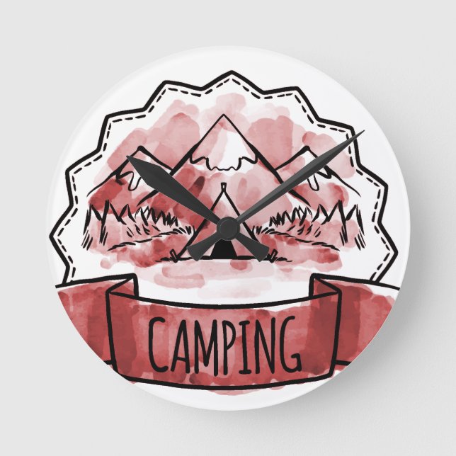 Camping Badge Round Clock (Front)