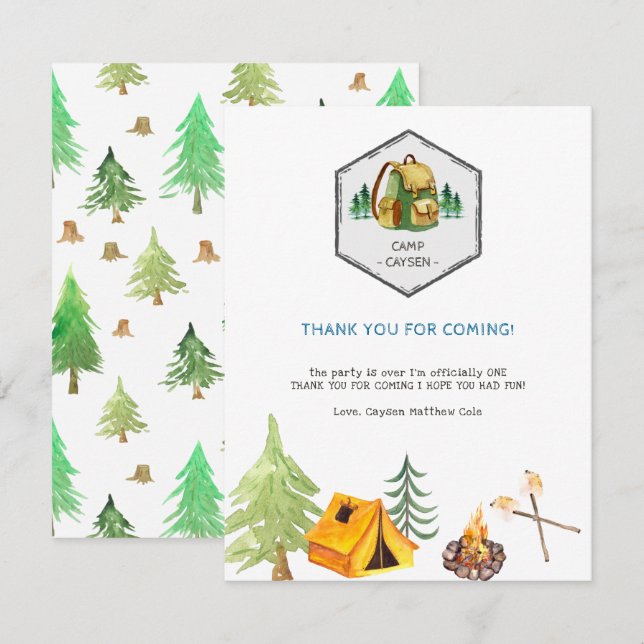 Camping Badges & Icons | Birthday Thank You RSVP Card (Front/Back)