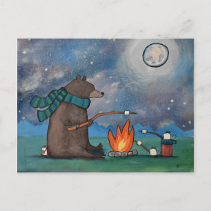 Camping Bear and Mice Roasting Marshmallows Postcard