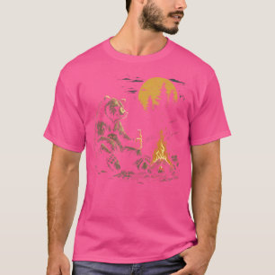 Camping Bear Drinking Beer Hiking Nature Funny Gri T-Shirt