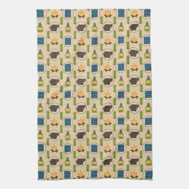 Camping Bear Pattern Tea Towel (Vertical)