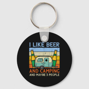 Camping Beer 3 People Sunset Retro Drinking Camper Key Ring