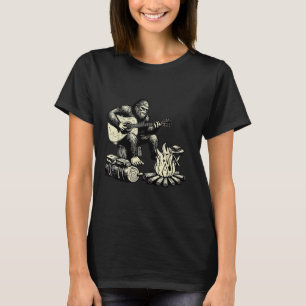 Camping Bigfoot Smore Rock Bigfoot Playing Guitar T-Shirt
