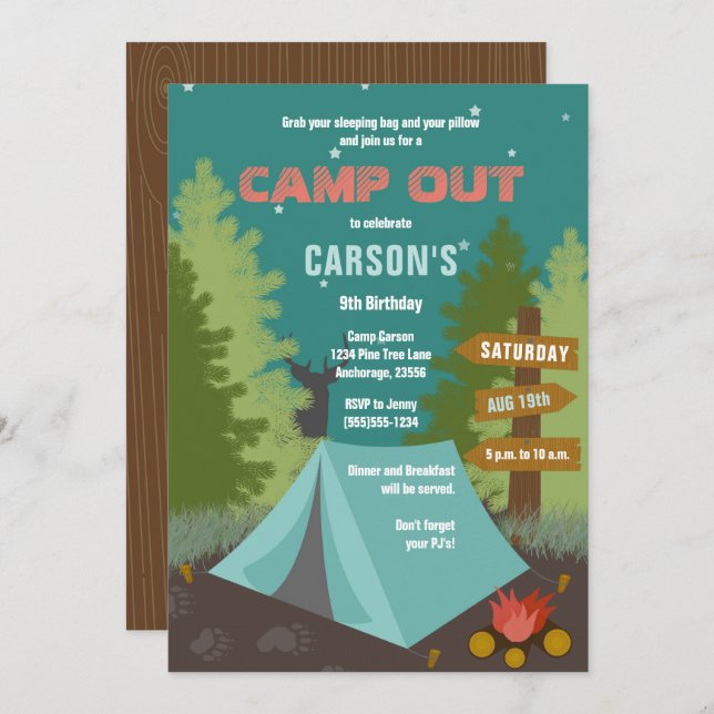 Camping Birthday Camp Out Invitation (Front/Back)