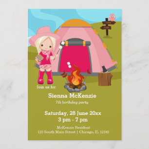 Camping birthday girl invitation
